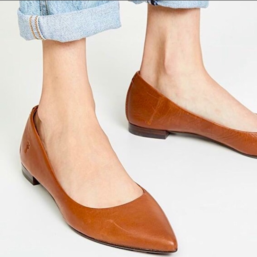 Frye Sienna Cognac Leather Ballet Pointed Flats
